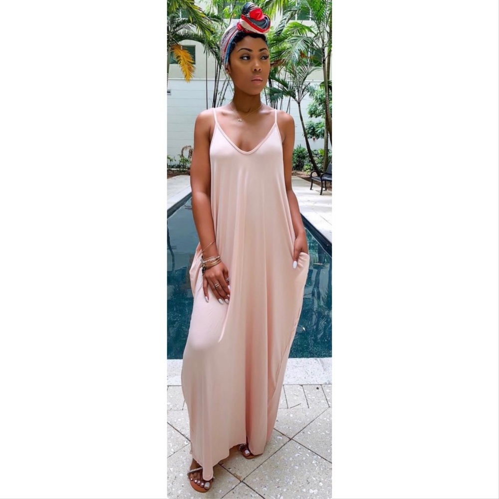 🌸 LAST ONE ☝🏾 Pocketed Harem Maxi Dress Blush 🌸 - Picture 3 of 5